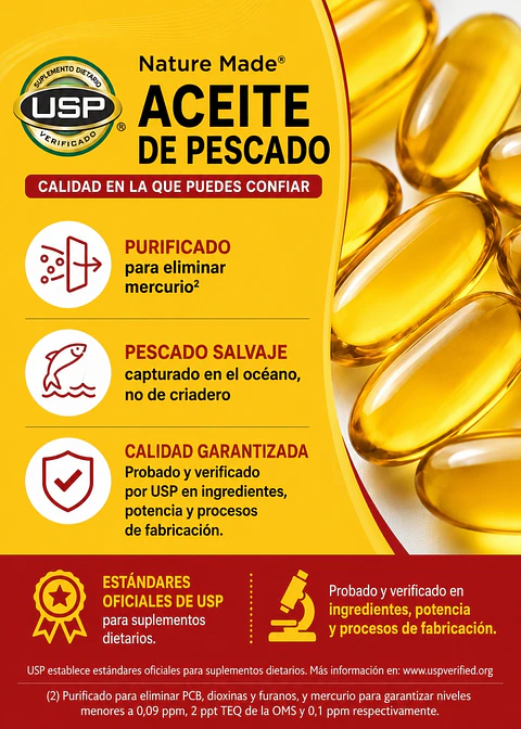 Nature Made Fish Oil 2400 mg x 300 Cápsulas Blandas | Omega-3 EPA + DHA para Corazón, Cerebro, Ojos  y Bienestar General | Purificado de Mercurio | Importado de EE. UU| Colombia