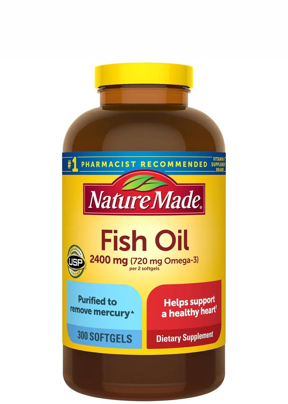 Nature Made Fish Oil 2400 mg x 300 Cápsulas Blandas | Omega-3 EPA + DHA para Corazón, Cerebro, Ojos  y Bienestar General | Purificado de Mercurio | Importado de EE. UU| Colombia 1