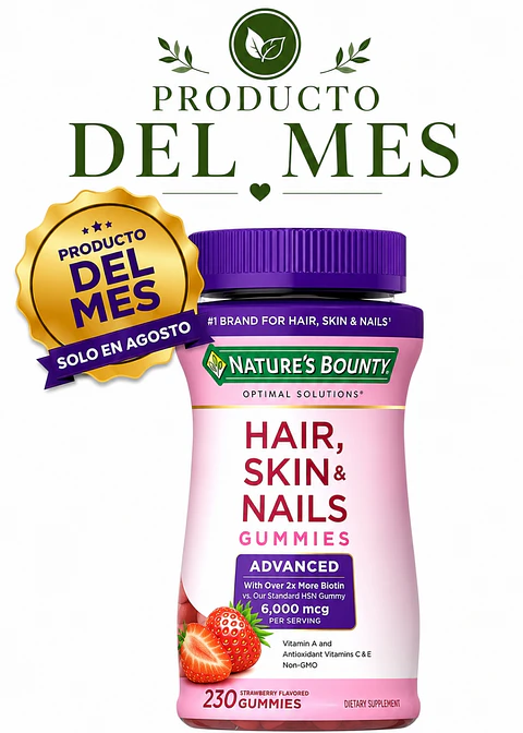 Nature’s Bounty Hair, Skin & Nails Advanced Gummies x230 | 6.000 mcg de Biotina | Vitaminas A, C y E | Cabello Más Fuerte, Piel Radiante y Uñas Resistentes | Gomitas de Fresa | Importadas  |  Colombia