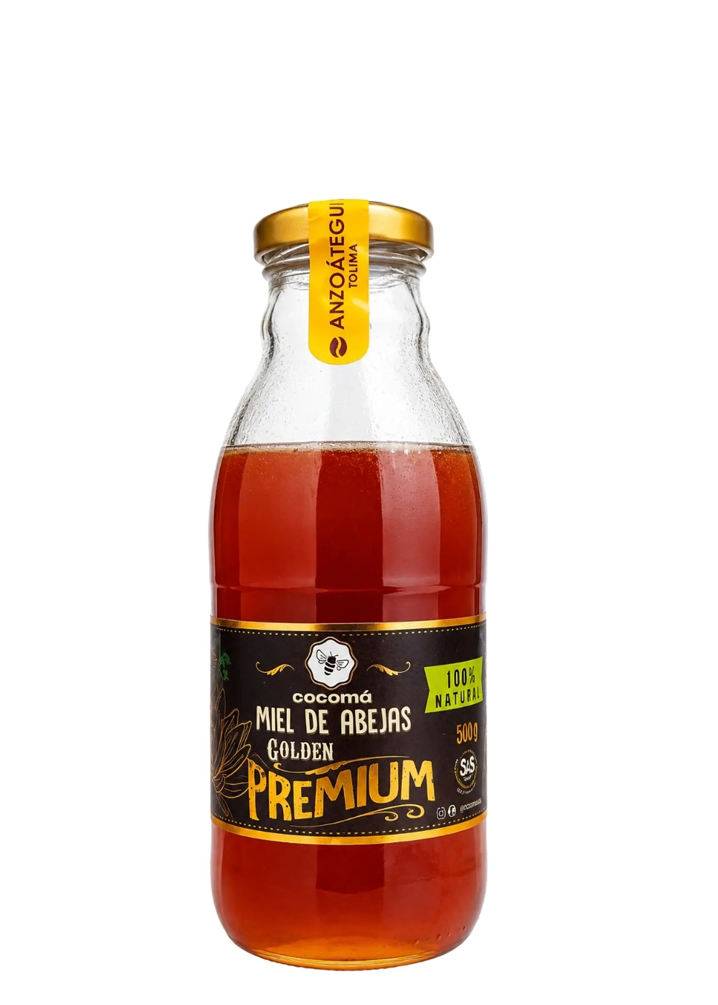 Miel de Origen Anzoátegui, Tolima 500g | Miel Pura 100% Natural | Recolectada Artesanalmente | Notas Cítricas de Limón | Sin Azúcar Añadida | Sin Conservantes | Envase de Vidrio 1