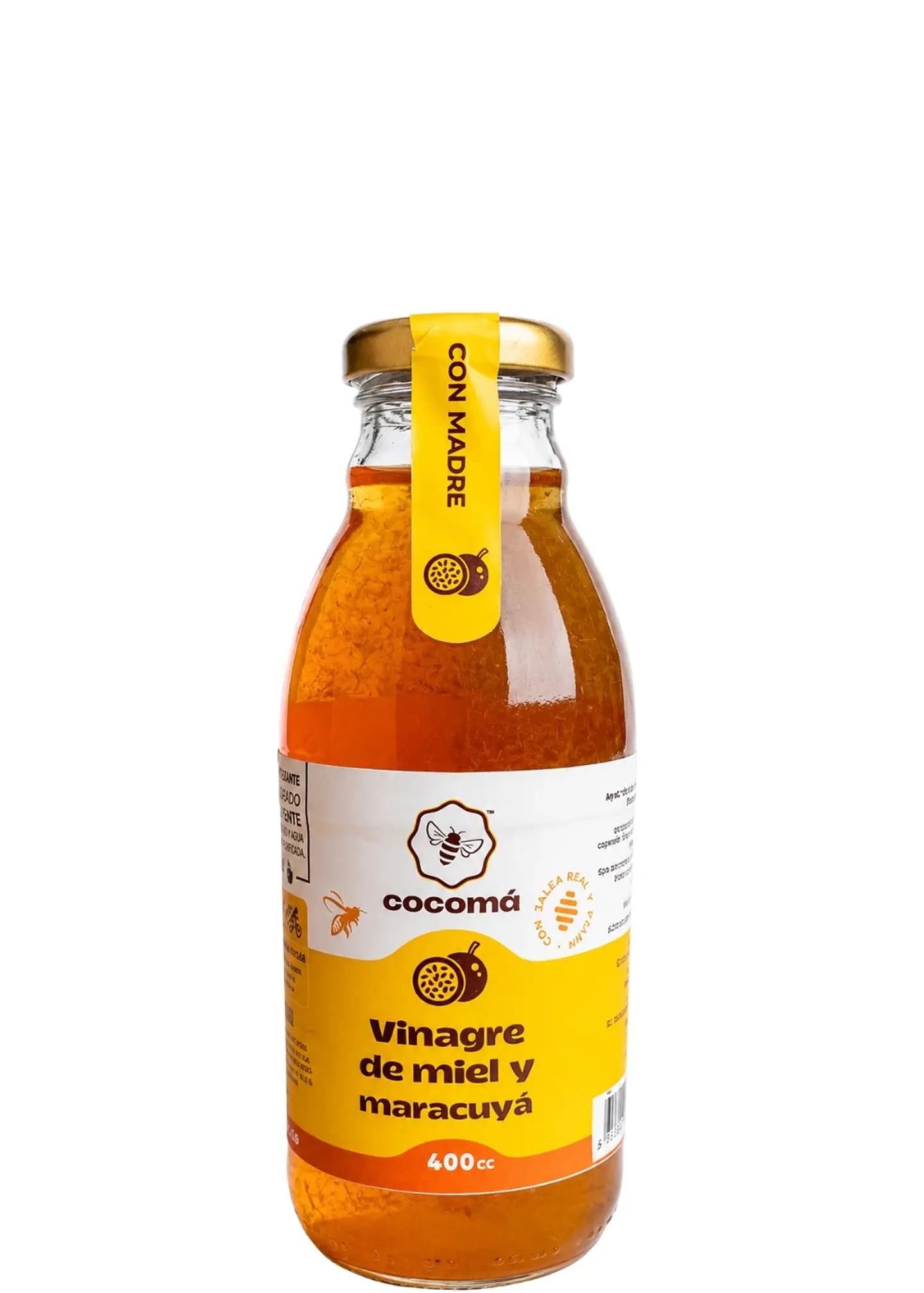 Vinagre de Miel & Maracuyá Cocomá 400 cc | Con Miel 100% Natural | Maracuyá | Polen y Jalea Real | Sin Azúcar Añadida | Sin Conservantes | Envase de Vidrio 1