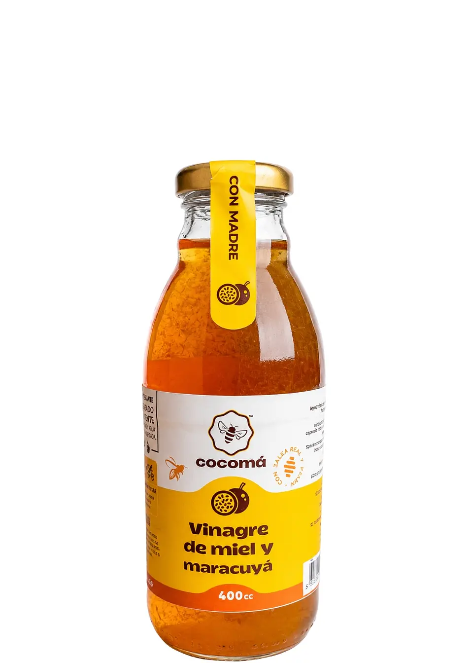 Vinagre de Miel & Maracuyá Cocomá 400 cc | Con Miel 100% Natural | Maracuyá | Polen y Jalea Real | Sin Azúcar Añadida | Sin Conservantes | Envase de Vidrio 1