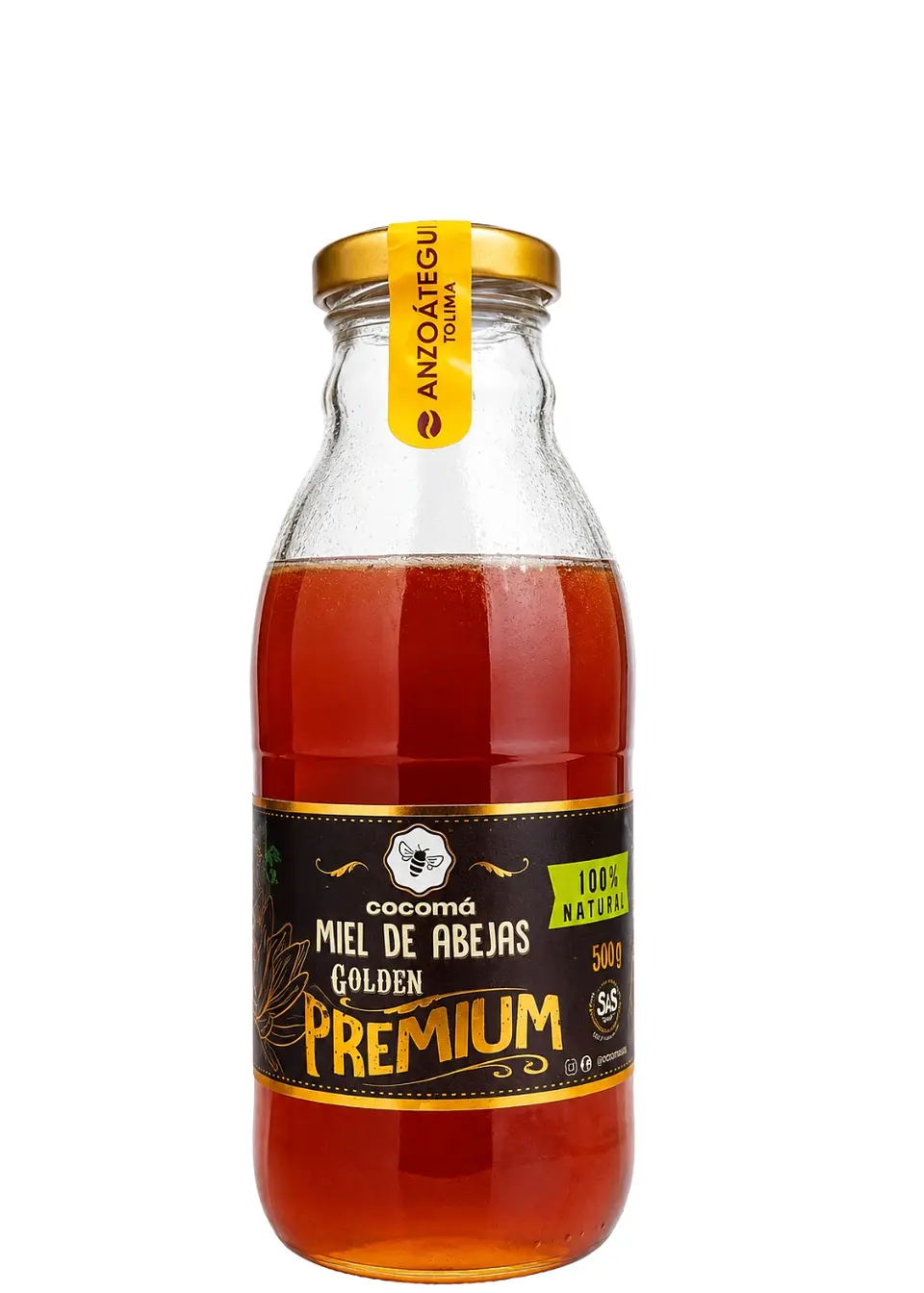 Miel de Origen Anzoátegui, Tolima 500g | Miel Pura 100% Natural | Recolectada Artesanalmente | Notas Cítricas de Limón | Sin Azúcar Añadida | Sin Conservantes | Envase de Vidrio 1