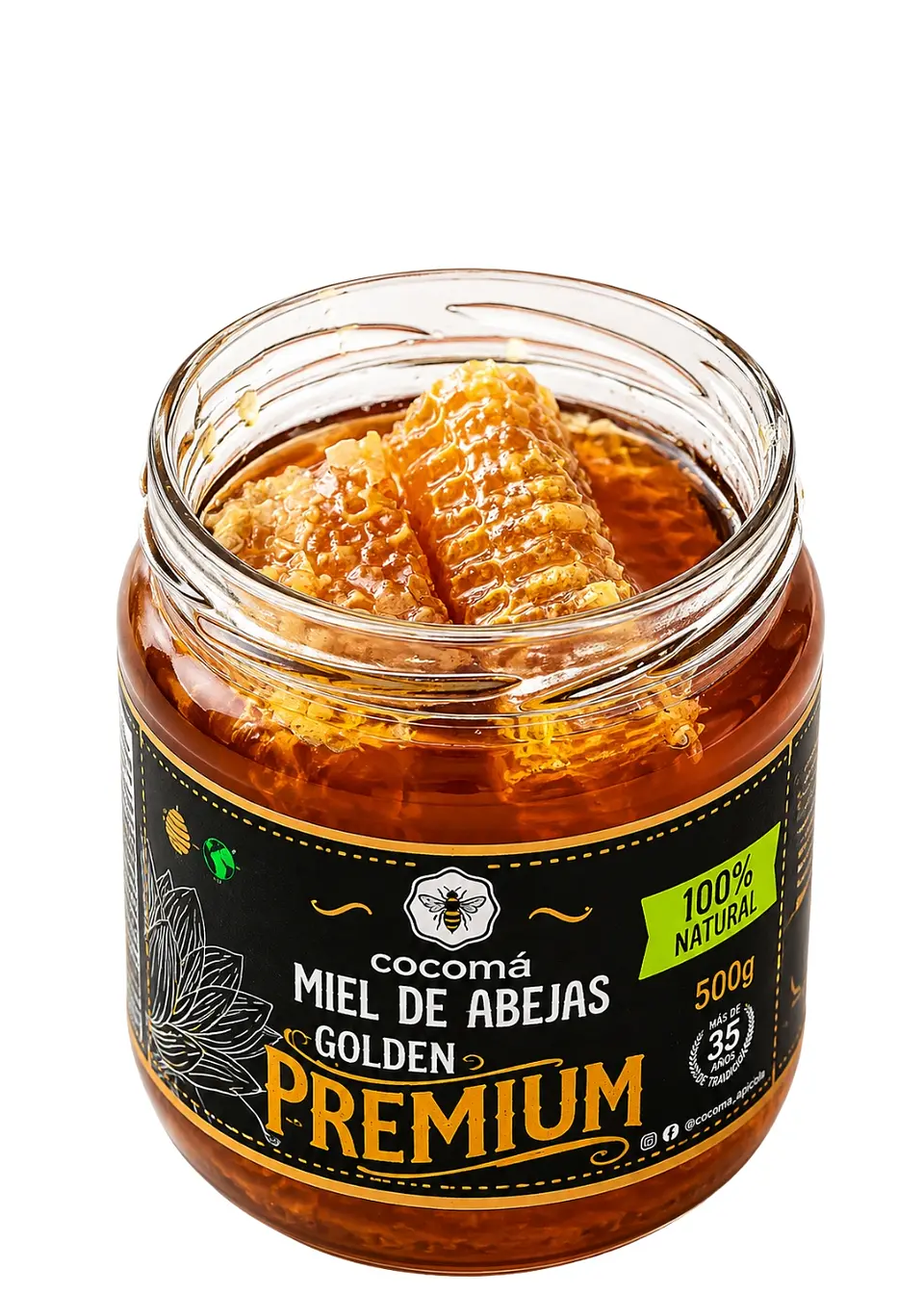 Miel con Panal Origen Tierra Alta Córdoba 500 g | Miel Pura 100% Natural | Bosque Seco Tropical | Con Panal Natural | Recolectada Artesanalmente | Sin Azúcar Añadida | Envase de Vidrio 1