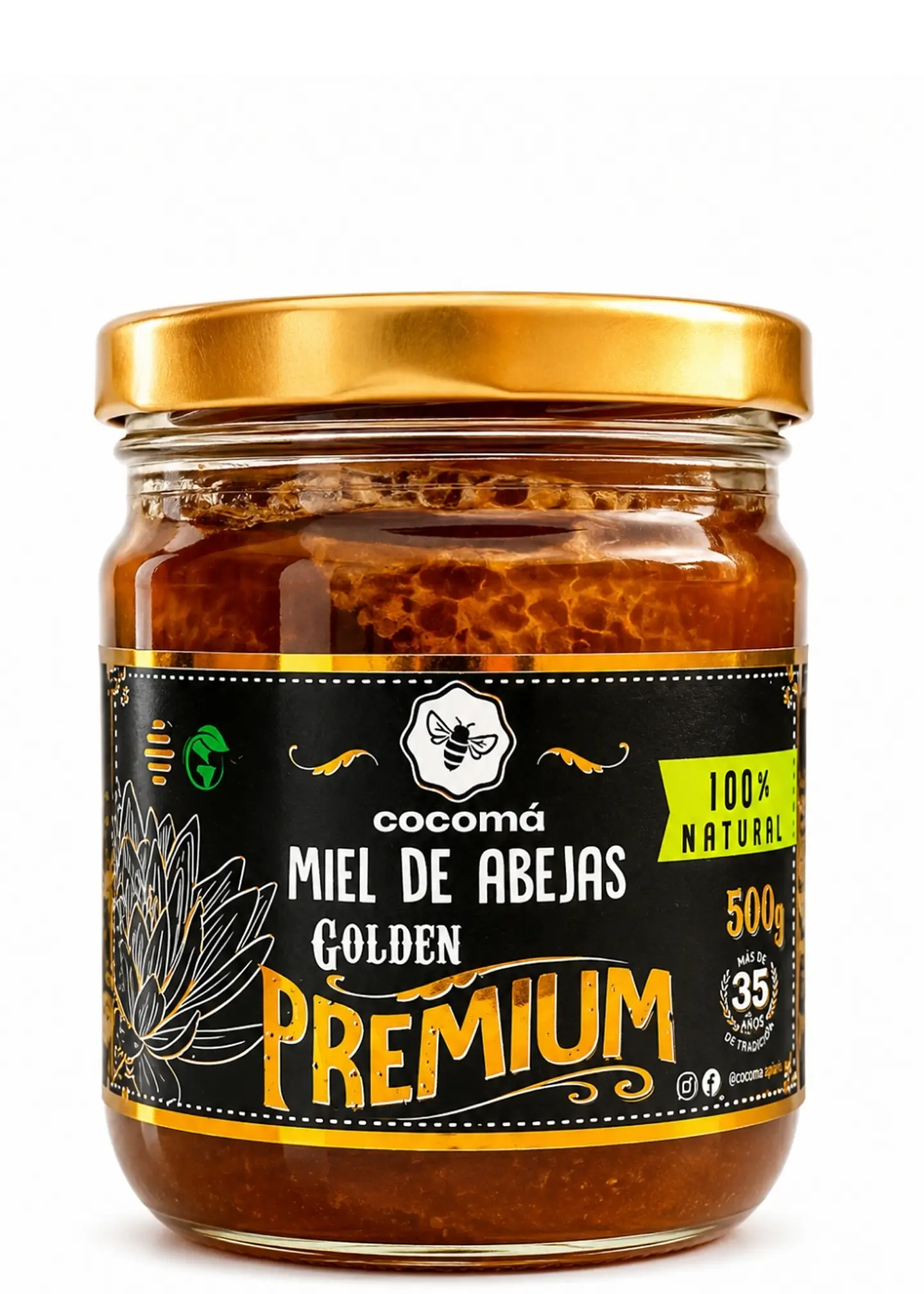 Miel con Panal Origen Tierra Alta Córdoba 500 g | Miel Pura 100% Natural | Bosque Seco Tropical | Con Panal Natural | Recolectada Artesanalmente | Sin Azúcar Añadida | Envase de Vidrio 3