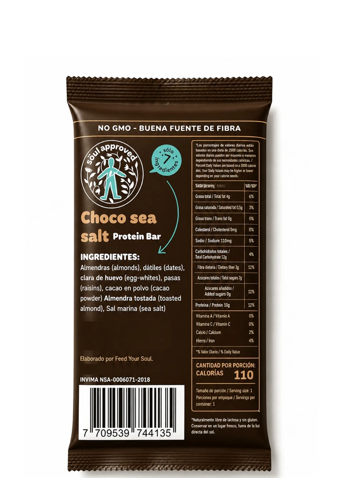 Barra de Proteína Cacao y Sal Marina 50 g | 10 g de Proteína, Fibra y 0 g de Azúcares Refinados Añadidos | Snack Natural 3