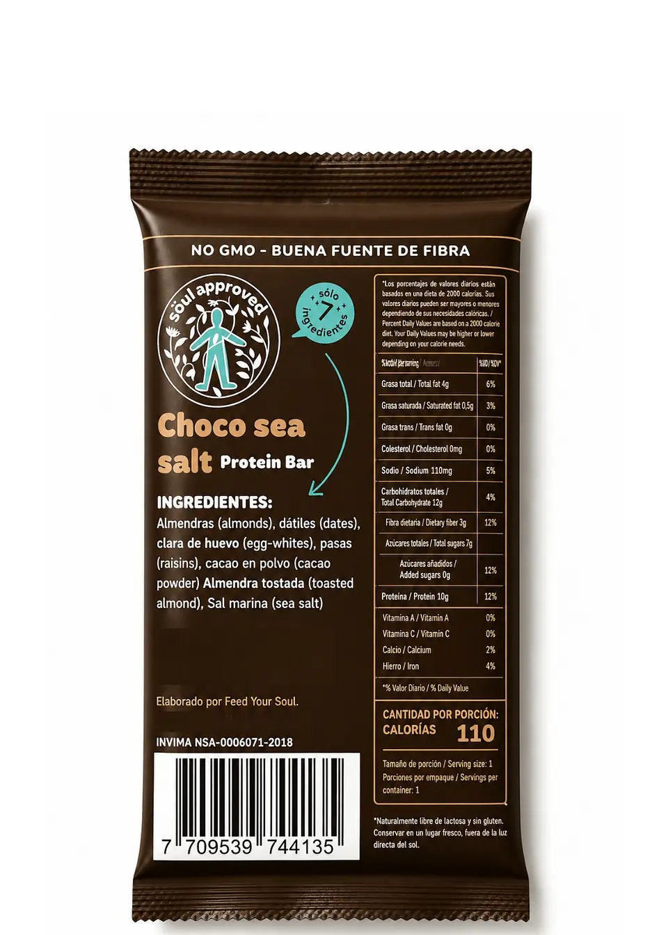 Barra de Proteína Cacao y Sal Marina 50 g | 10 g de Proteína, Fibra y 0 g de Azúcares Refinados Añadidos | Snack Natural 3