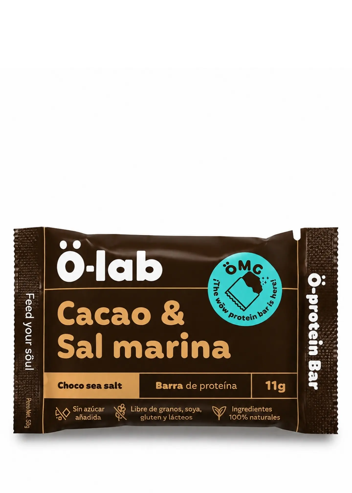 Barra de Proteína Cacao y Sal Marina 50 g | 10 g de Proteína, Fibra y 0 g de Azúcares Refinados Añadidos | Snack Natural 1