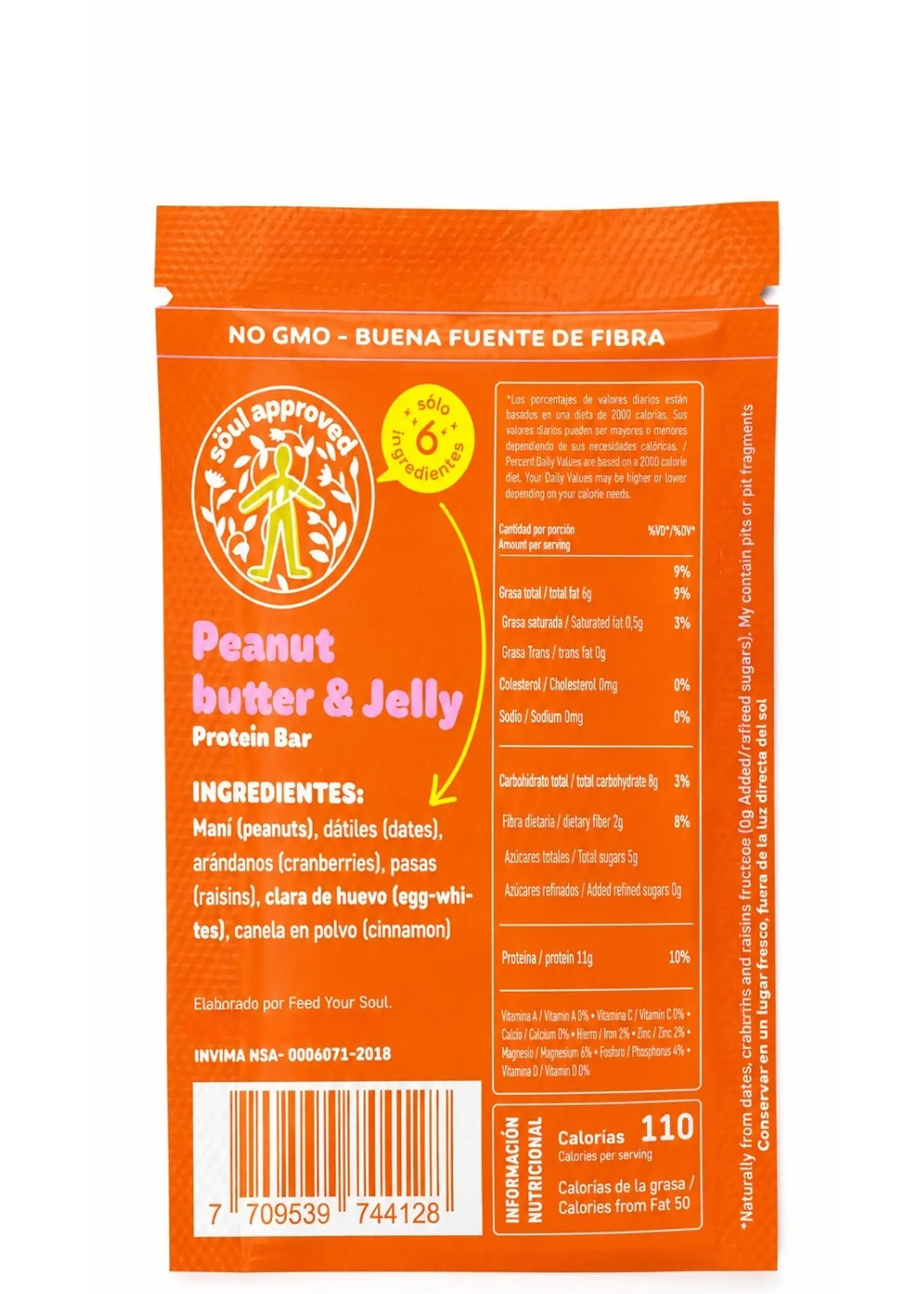 Barra de Proteína Maní y Arándanos 50g | 11 g de Proteína, Sin Azúcar Añadida, Gluten, Soya ni Lácteos | Snack Natural 4