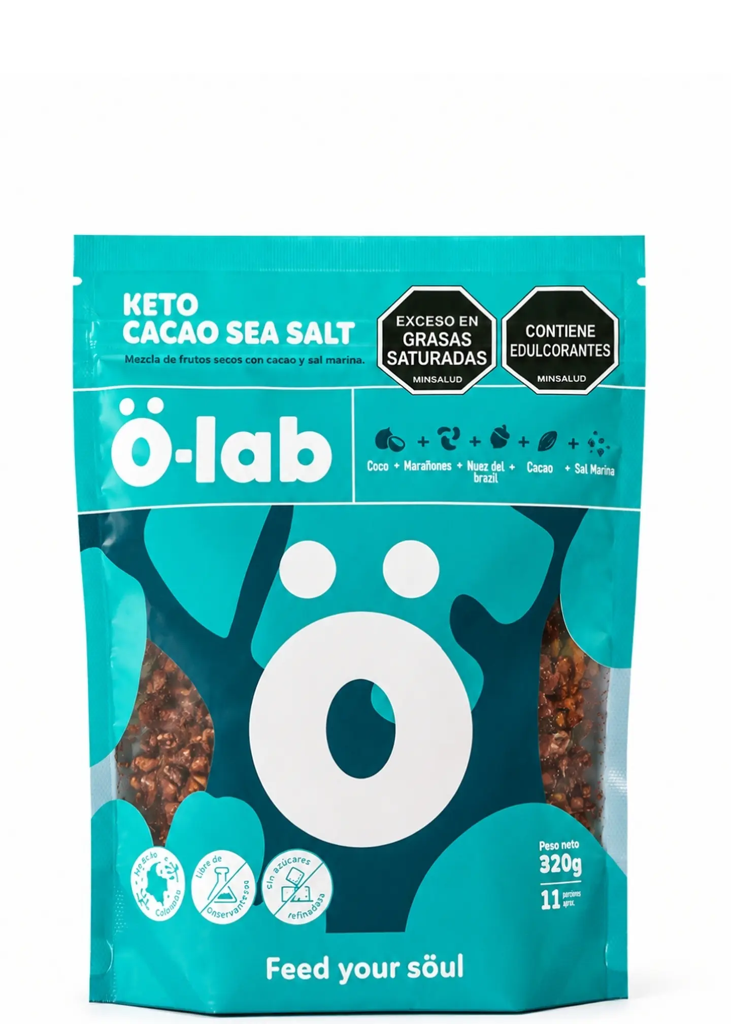 Granola Keto Cacao y Sal Marina 320 g | Sin Gluten, 0 g Azúcares Añadidos, 3,2 g Fibra y 4,7 g Proteína por Porción 1