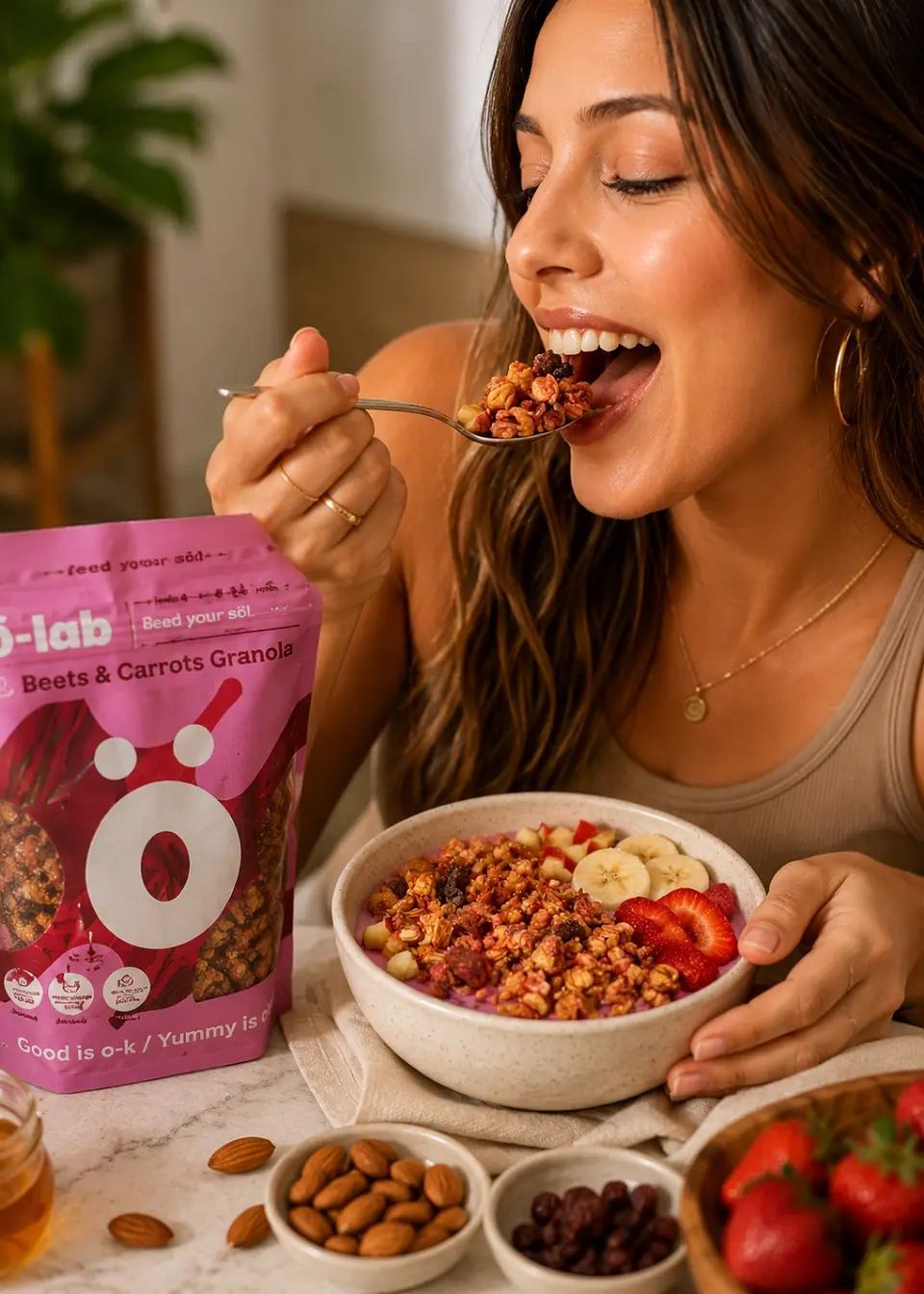 Granola de Remolacha y Zanahoria 370 g | Avena, Nueces, Frutas y Vegetales | Fuente de Fibra 3