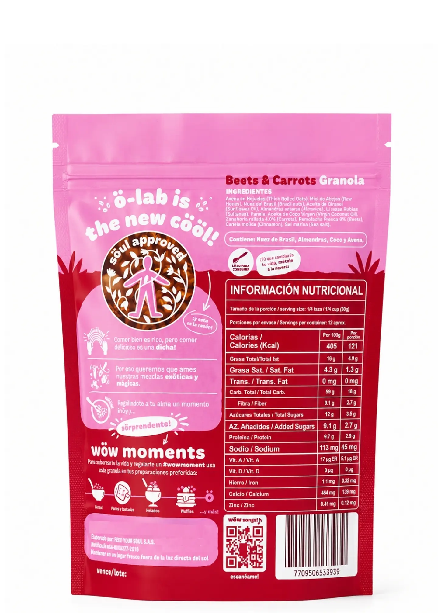 Granola de Remolacha y Zanahoria 370 g | Avena, Nueces, Frutas y Vegetales | Fuente de Fibra 4