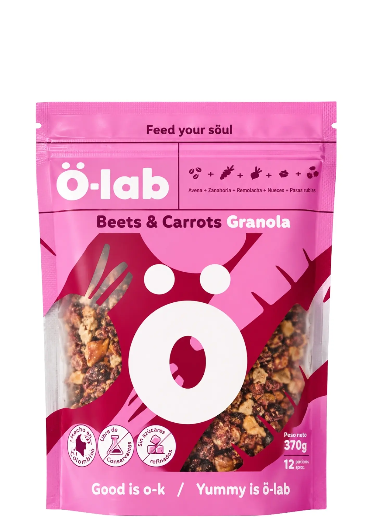 Granola de Remolacha y Zanahoria 370 g | Avena, Nueces, Frutas y Vegetales | Fuente de Fibra 1