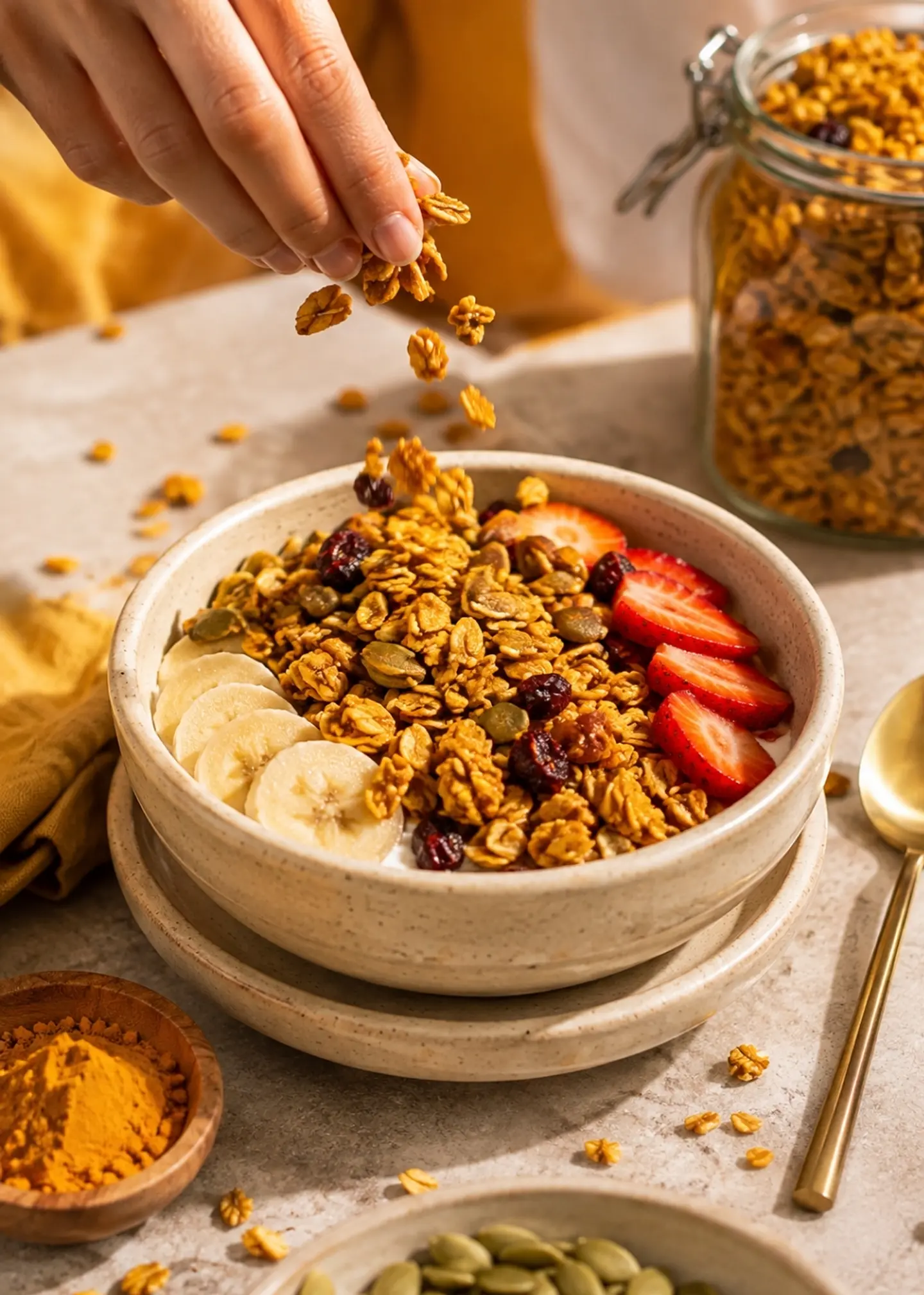 Granola Golden Spice 370 g | Avena, Cúrcuma, Semillas, Nueces y Arándanos | Vegana y Fuente de Fibra | Sin Conservantes 3