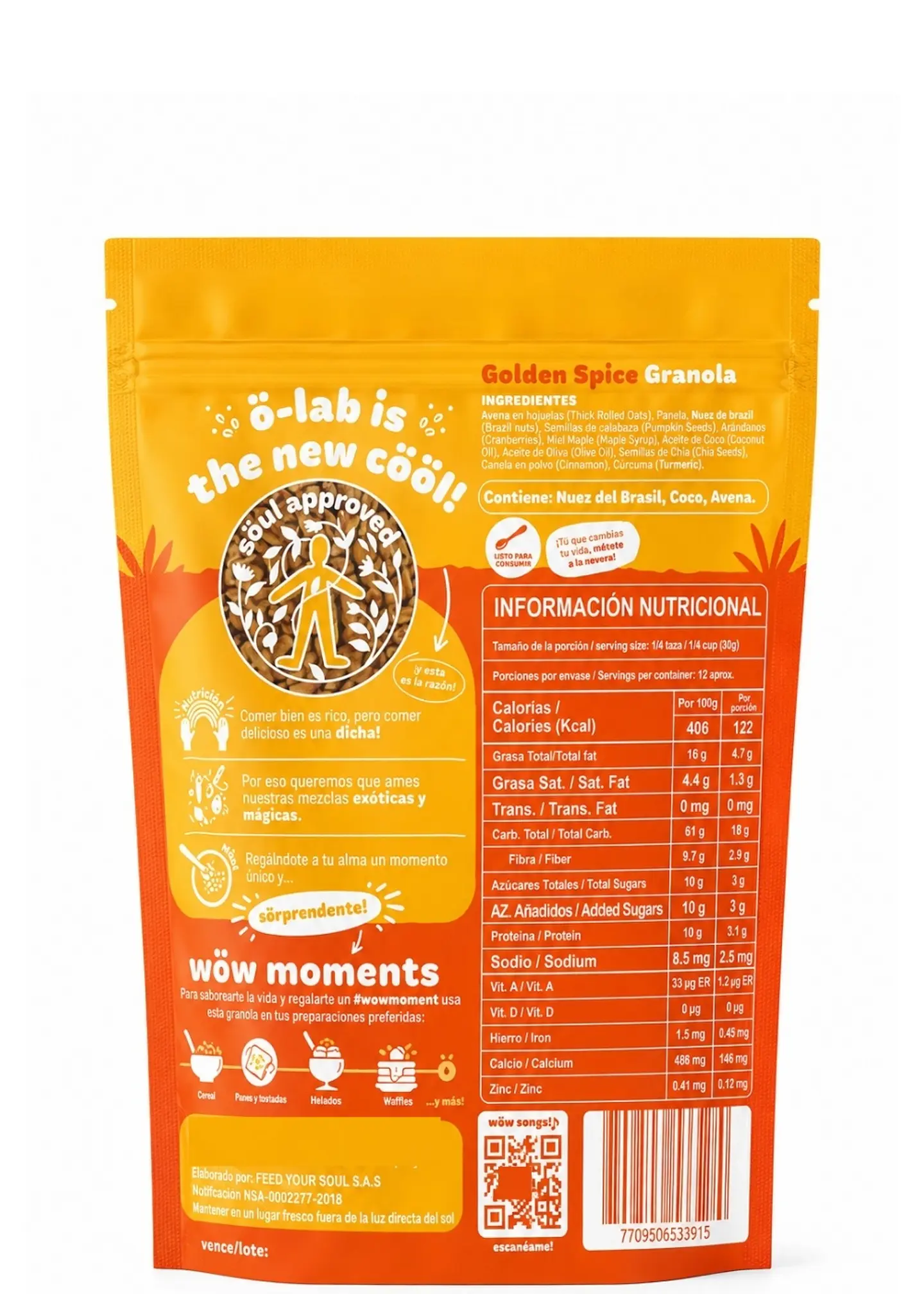 Granola Golden Spice 370 g | Avena, Cúrcuma, Semillas, Nueces y Arándanos | Vegana y Fuente de Fibra | Sin Conservantes 4