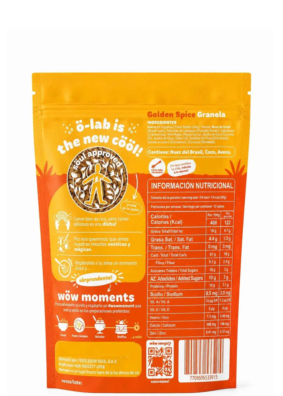Granola Golden Spice 370 g | Avena, Cúrcuma, Semillas, Nueces y Arándanos | Vegana y Fuente de Fibra | Sin Conservantes 4