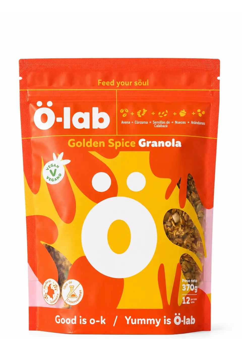 Granola Golden Spice 370 g | Avena, Cúrcuma, Semillas, Nueces y Arándanos | Vegana y Fuente de Fibra | Sin Conservantes 1