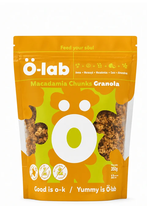 Granola Macadamia Chunks 350 g | Maracuyá, Coco, Almendras y Avena | Sin Conservantes