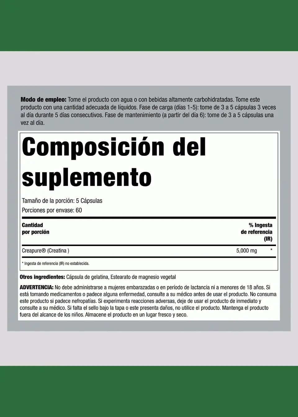 German Creatina Monohidratada Creapure® 1000 mg | 300 Cápsulas | 5000 mg por Porción | 60 Porciones | Fuerza, Potencia y Rendimiento Deportivo | Importado EE. UU. | Colombia 3