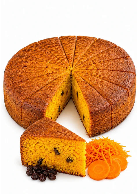 Torta de Zanahoria y Pasas Gourmet 2,2 kg | 16 Porciones | Bizcocho Artesanal Tipo Chiffon | Estilo Cafés de Especialidad