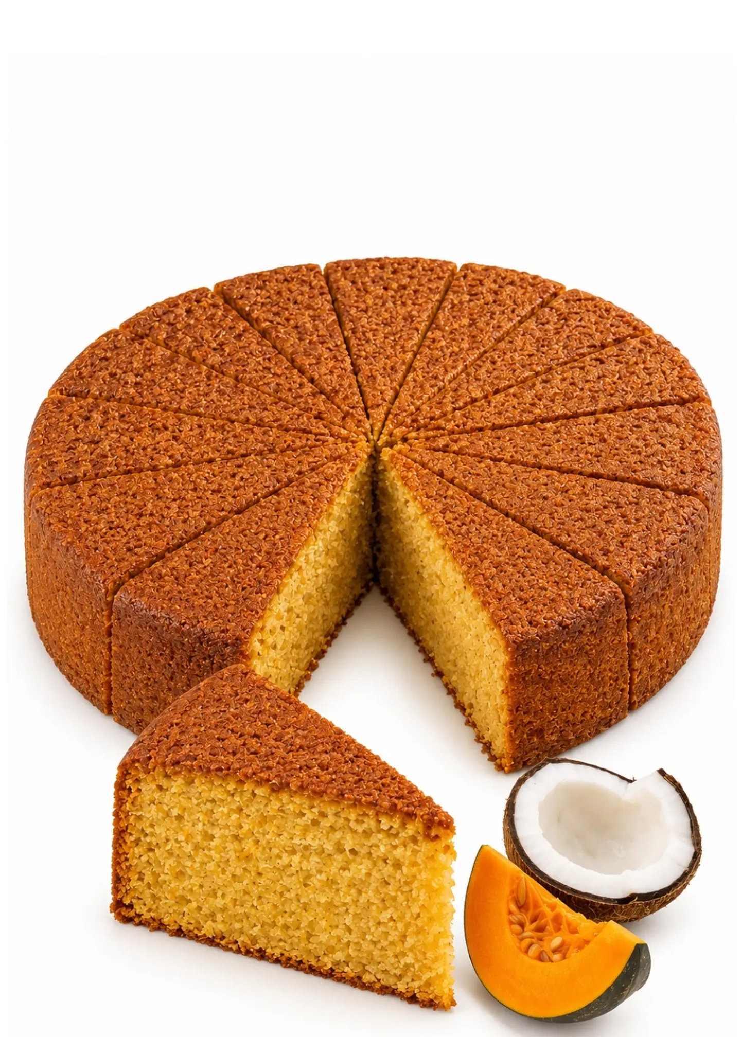 Torta entera de Coco y Calabaza Gourmet 2,2 kg | 16 Porciones | Bizcocho Artesanal Tipo Chiffon | Estilo Cafés de Especialidad   1