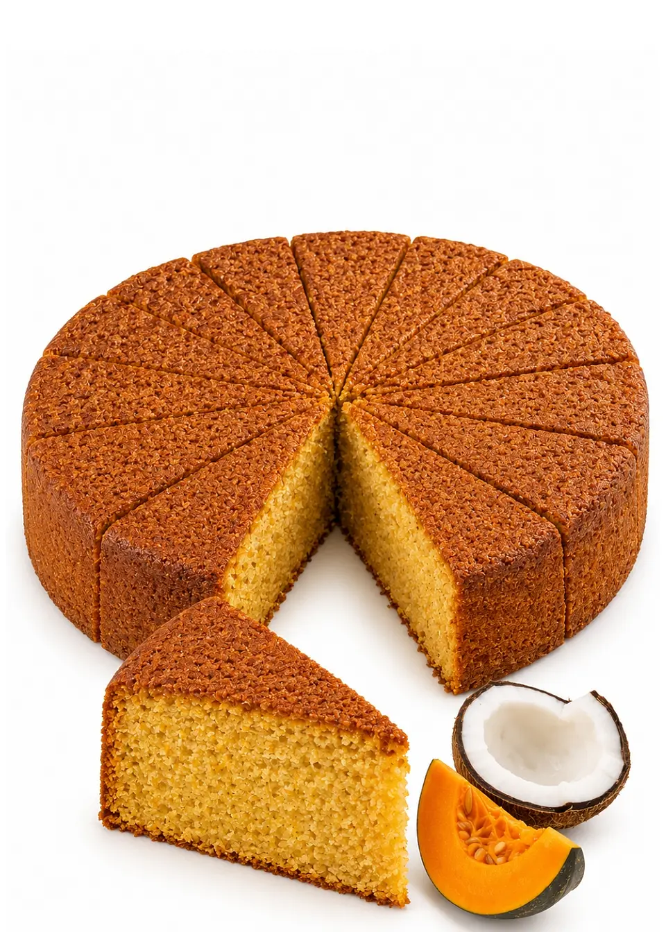 Torta entera de Coco y Calabaza Gourmet 2,2 kg | 16 Porciones | Bizcocho Artesanal Tipo Chiffon | Estilo Cafés de Especialidad   1