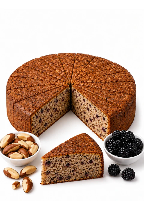 Torta de Mora y Nueces del Brasil Gourmet 2,2 kg | 16 Porciones | Bizcocho Artesanal Tipo Chiffon | Estilo Cafés de Especialidad