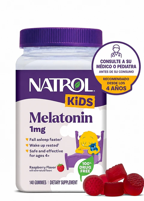 Natrol Kids Melatonina 1 mg x 140 Gomitas | Para Niños desde 4 Años | Apoyo para Conciliar el Sueño | Vegetariana, Sin Gelatina y Non-GMO | Importado EE.UU. | Colombia