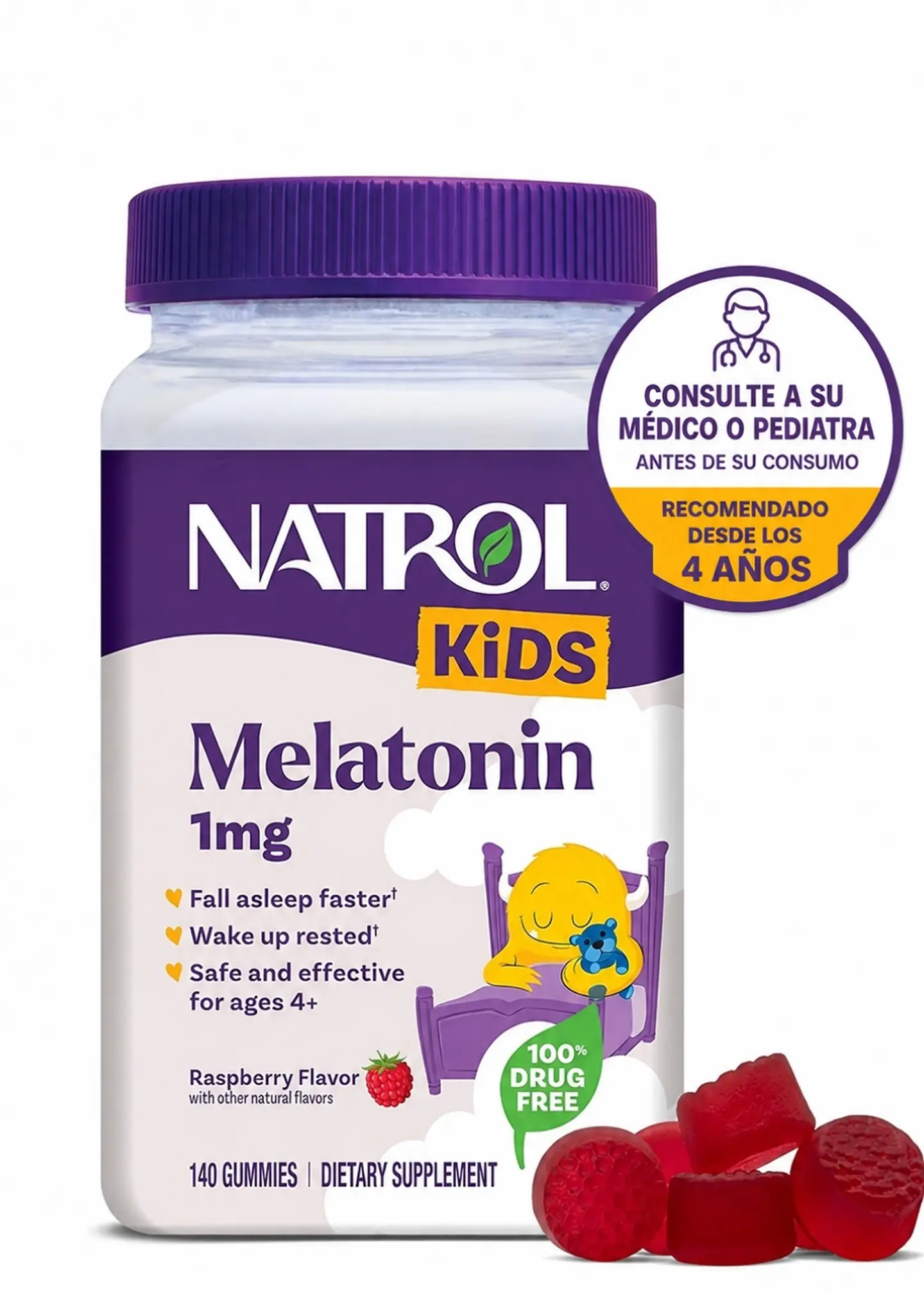 Natrol Kids Melatonina 1 mg x 140 Gomitas | Para Niños desde 4 Años | Apoyo para Conciliar el Sueño | Vegetariana, Sin Gelatina y Non-GMO | Importado EE.UU. | Colombia 1