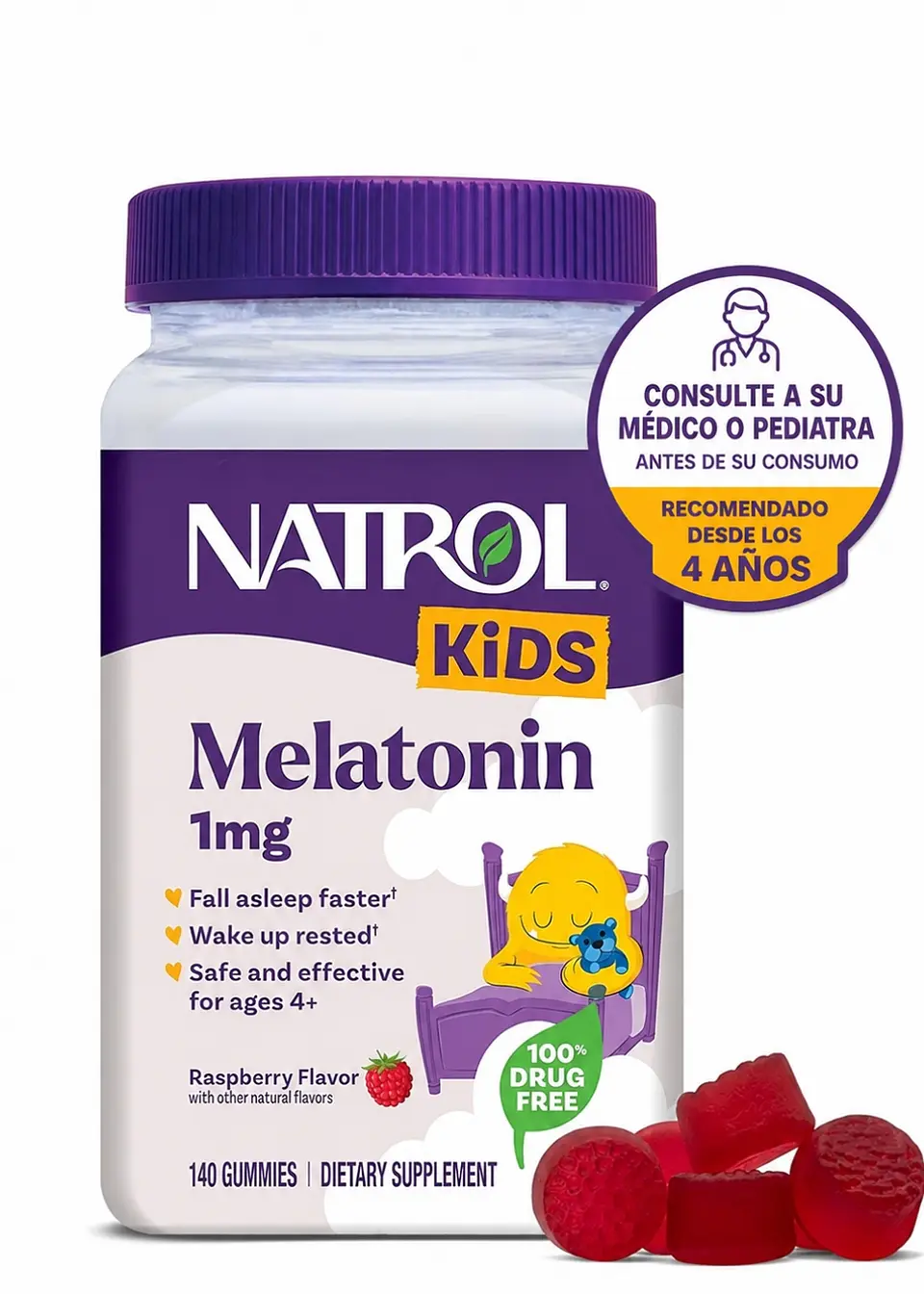 Natrol Kids Melatonina 1 mg x 140 Gomitas | Para Niños desde 4 Años | Apoyo para Conciliar el Sueño | Vegetariana, Sin Gelatina y Non-GMO | Importado EE.UU. | Colombia 1