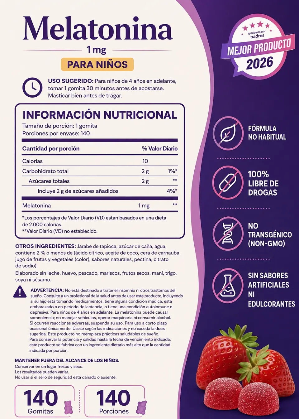 Natrol Kids Melatonina 1 mg x 140 Gomitas | Para Niños desde 4 Años | Apoyo para Conciliar el Sueño | Vegetariana, Sin Gelatina y Non-GMO | Importado EE.UU. | Colombia 2