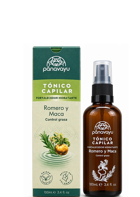 Panavayu Tónico Capilar Romero y Maca 100 ml | Anticaída, Fortalecedor y Control Grasa | Sin Enjuague | Colombia
