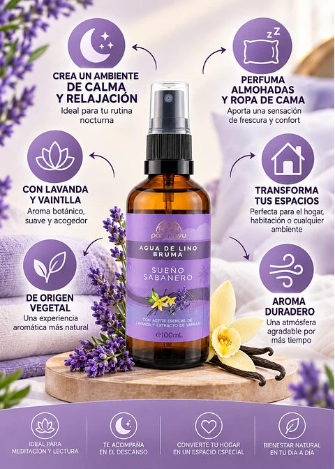 Panavayu Bruma Aromatizante Sueño Sabanero 100 ml | Lavanda y Vainilla | Ambiente Relajante para Almohadas, Linos y Hogar | Colombia