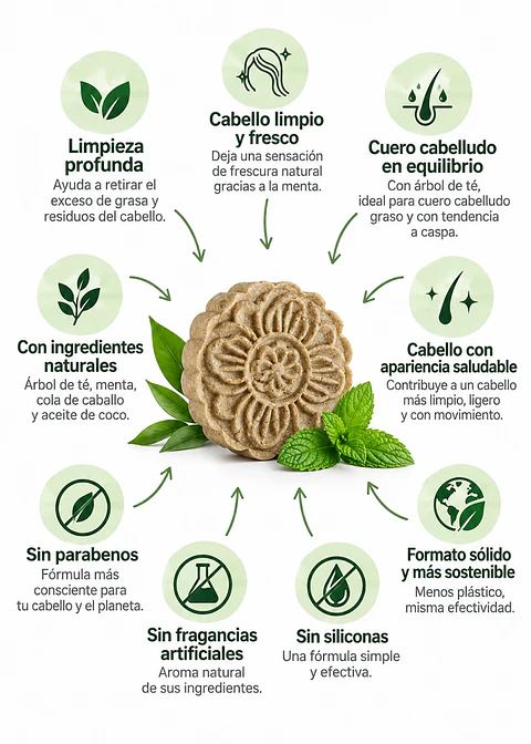Panavayu Shampoo sólido de menta y árbol de té 85 g | Cabello graso y cuero cabelludo con tendencia a caspa | Colombia