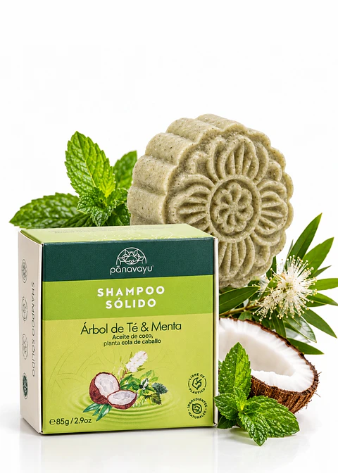 Panavayu Shampoo sólido de menta y árbol de té 85 g | Cabello graso y cuero cabelludo con tendencia a caspa | Colombia