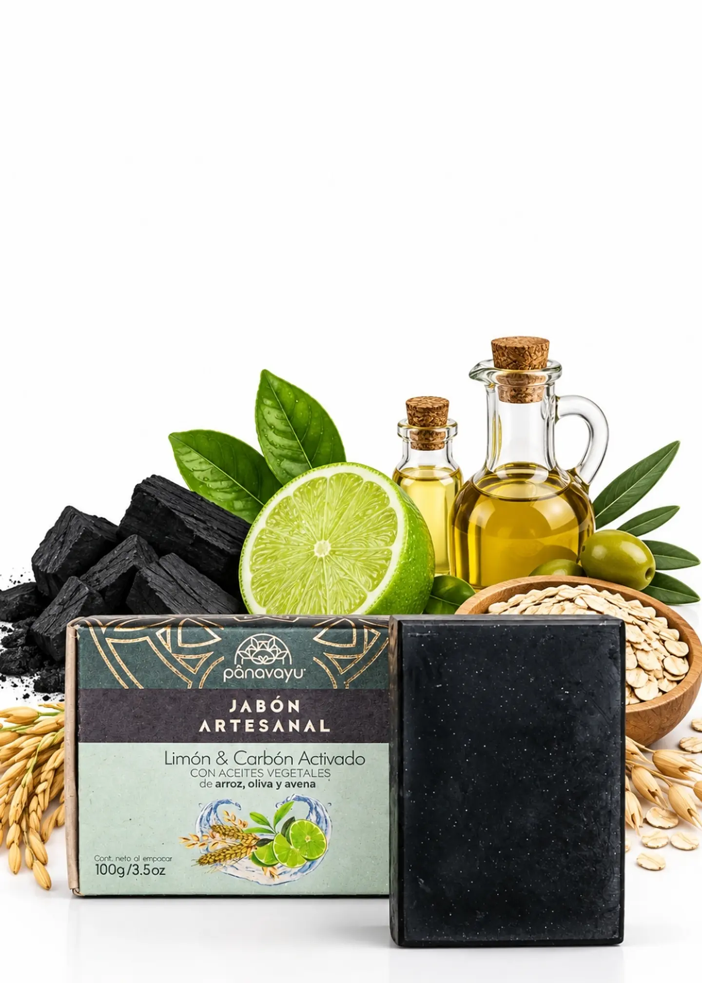 Panavayu Jabón artesanal de carbón activado y limón 100 g | Limpieza facial para piel grasa | Hecho en Colombia 1