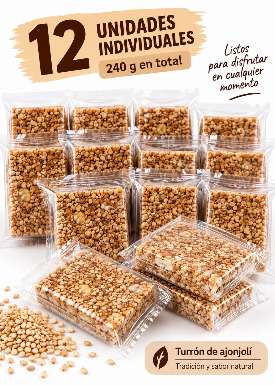 Turrón de ajonjolí Deliturrón x12 unidades 240g | Snack dulce colombiano 2