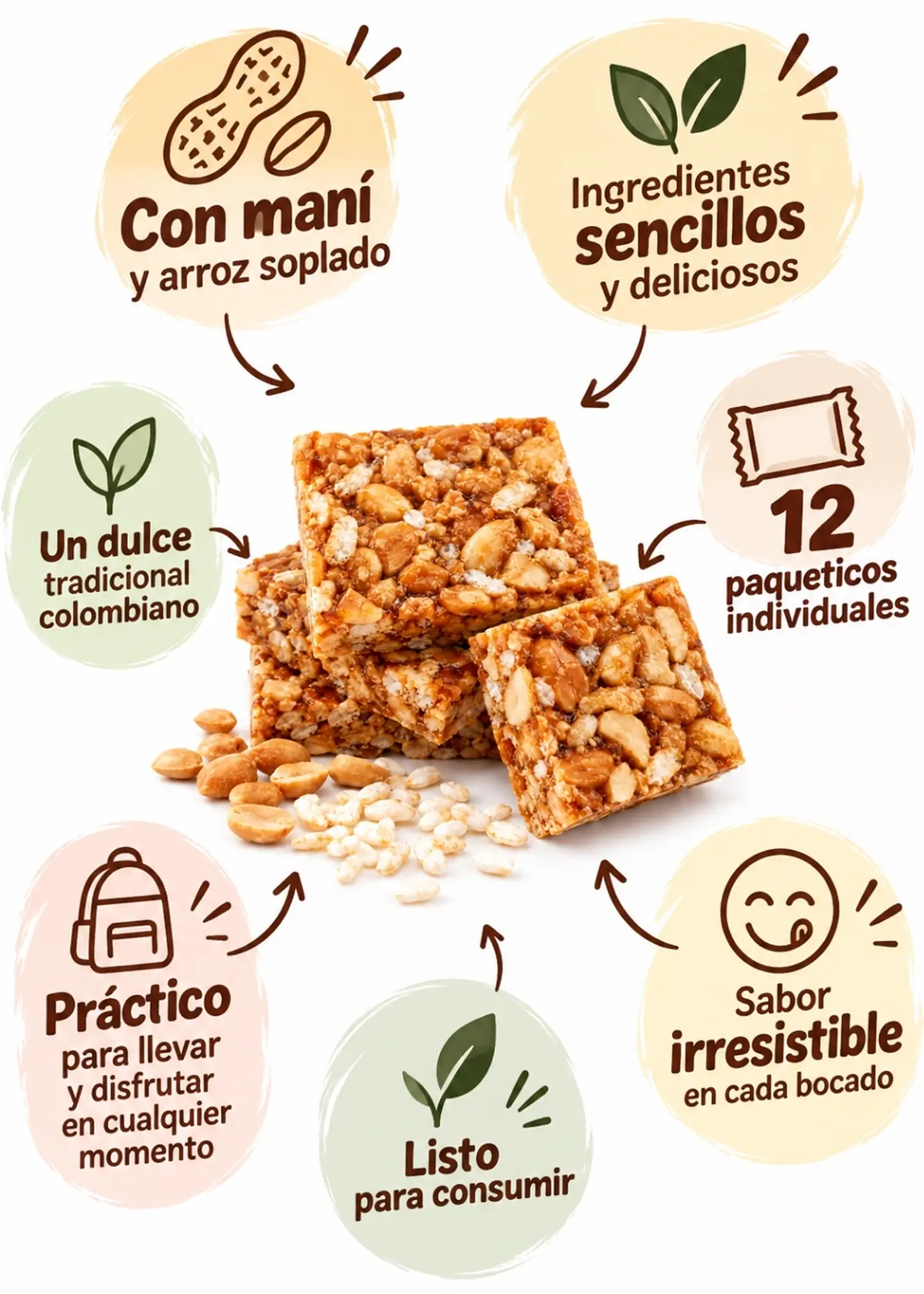 Turrón de maní Deliturrón con arroz soplado x12 unidades 240 g | Snack dulce colombiano 3