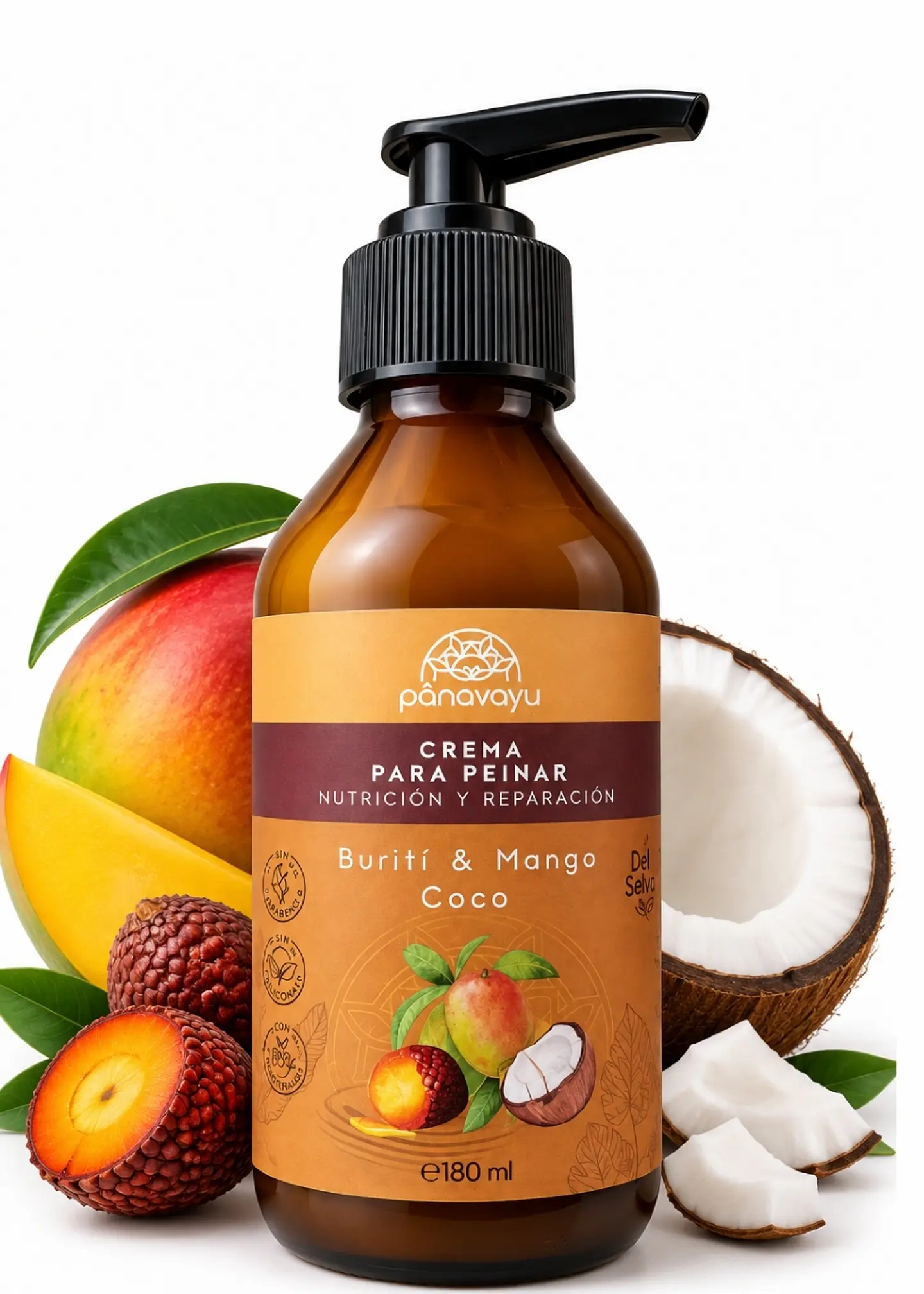 Panavayu Crema para peinar reparadora e hidratante Burití, mango y coco 180 ml | Cabello seco, dañado y con frizz | Hecha en Colombia 1