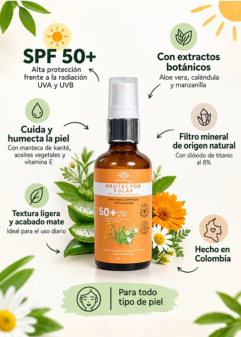 Panavayu Protector solar con extractos botánicos SPF 50+ 50 ml | Protección UVA y UVB | Con aloe vera | Hecho en Colombia