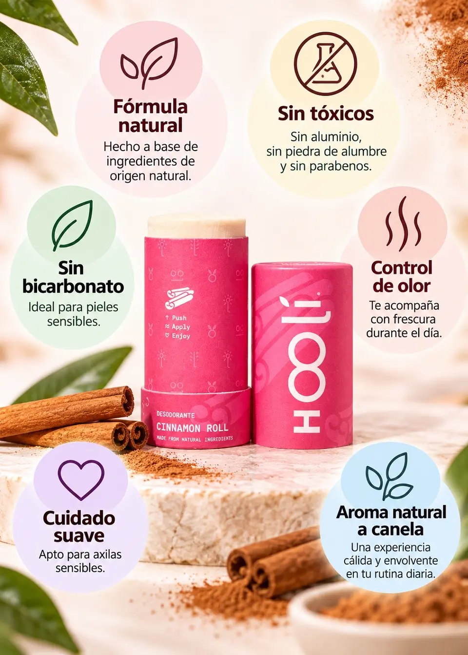 Desodorante Natural Canela 60g | Sin bicarbonato, Sin Aluminio, Sin Piedra Alumbre y Sin Parabenos | Control de Olor, Equilibrio Natural y Cuidado Suave para Axilas Sensibles 2