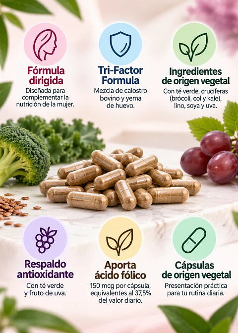 4Life Transfer Factor Belle Vie | 60 cápsulas de 467 mg | Tri-Factor Formula | Ácido fólico | Colombia