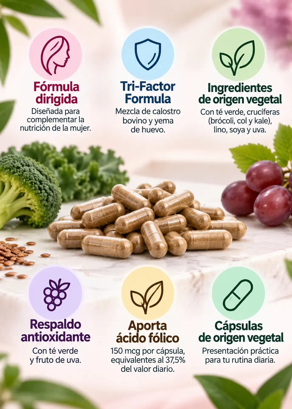 4Life Transfer Factor Belle Vie | 60 cápsulas de 467 mg | Tri-Factor Formula | Ácido fólico | Colombia 2