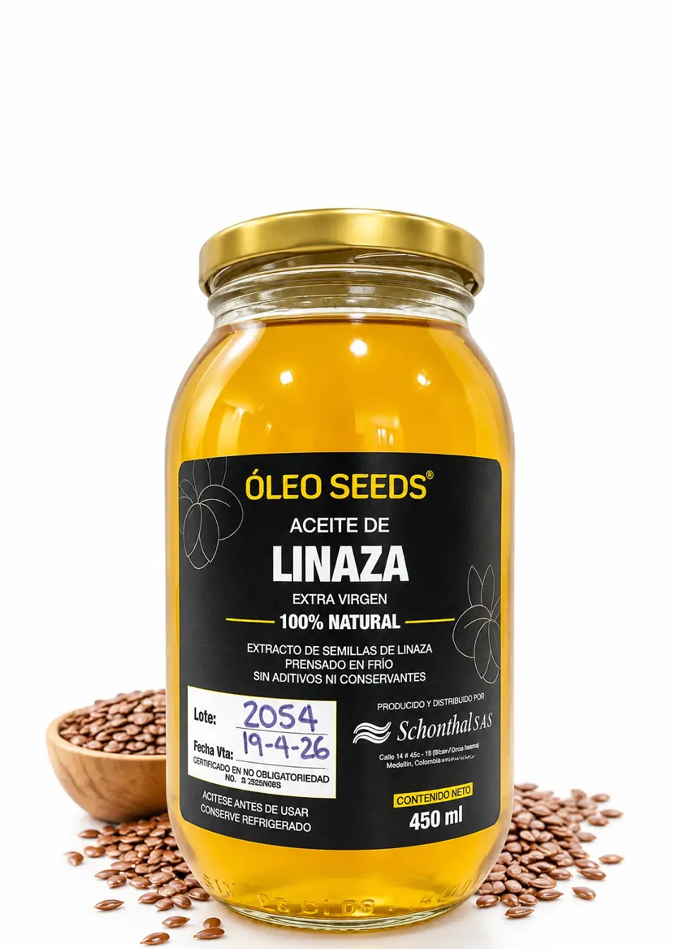 Óleo Seeds Aceite de Linaza Extra Virgen 450 ml | Prensado en frío | 100% natural | Sin aditivos ni conservantes | Colombia 1