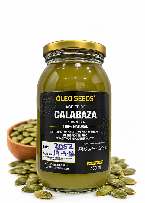 Óleo Seeds Aceite de Calabaza Extra Virgen 450 ml | Prensado en frío | 100% natural | Sin aditivos ni conservantes | Colombia
