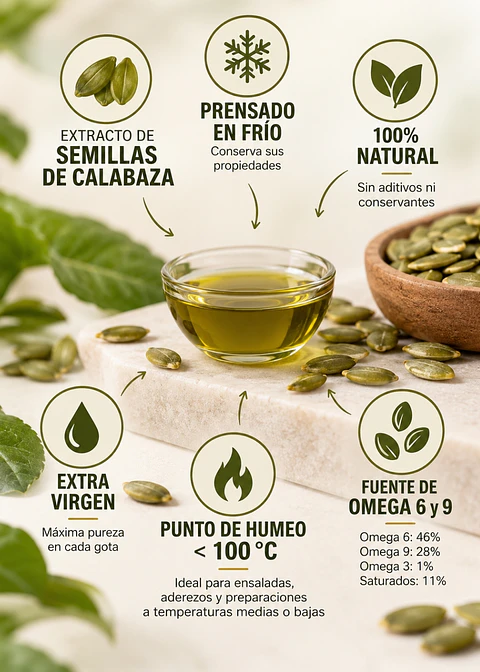 Óleo Seeds Aceite de Calabaza Extra Virgen 450 ml | Prensado en frío | 100% natural | Sin aditivos ni conservantes | Colombia