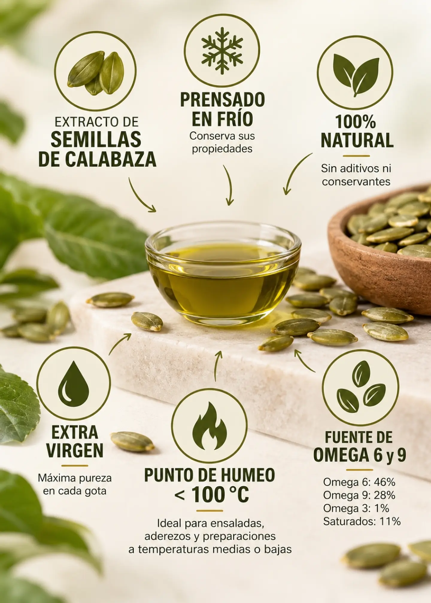 Óleo Seeds Aceite de Calabaza Extra Virgen 450 ml | Prensado en frío | 100% natural | Sin aditivos ni conservantes | Colombia 2