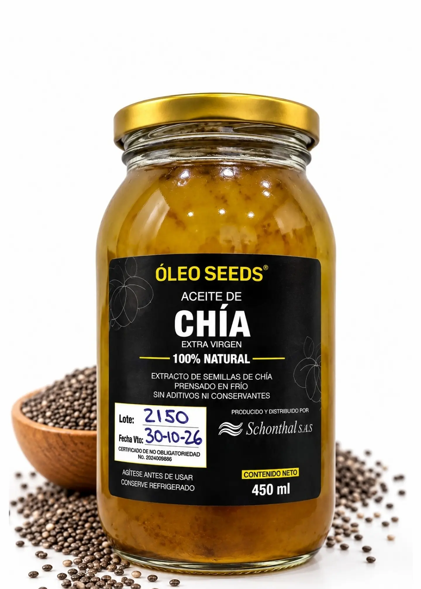 Óleo Seeds Aceite de Chía Extra Virgen 450 ml | Prensado en frío | 100% natural | Omega 3 | Colombia 1