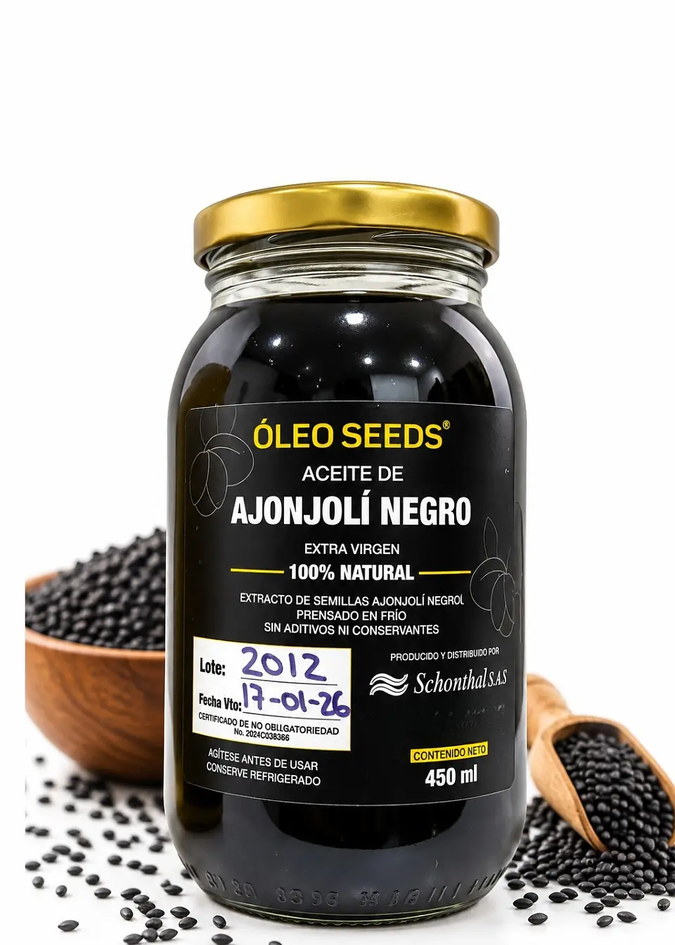 Óleo Seeds Aceite de Ajonjolí Negro Extra Virgen 450 ml | Prensado en frío | 100% natural | Sin aditivos ni conservantes | Colombia 1