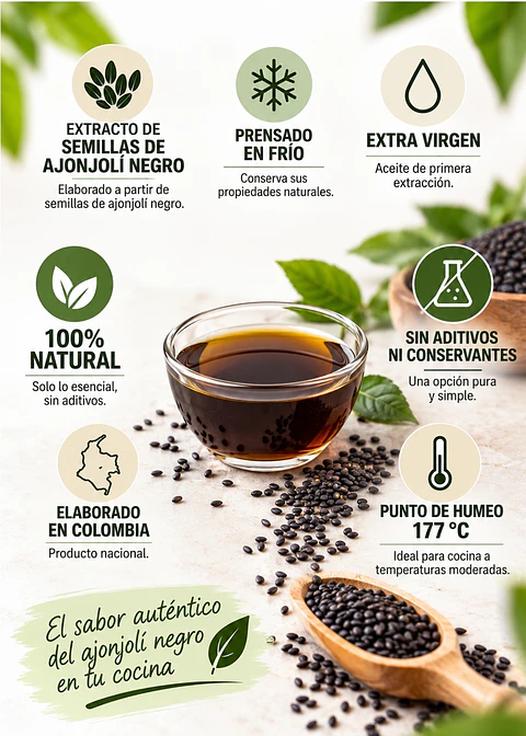 Óleo Seeds Aceite de Ajonjolí Negro Extra Virgen 100 ml | Prensado en frío | 100% natural | Sin aditivos ni conservantes | Colombia